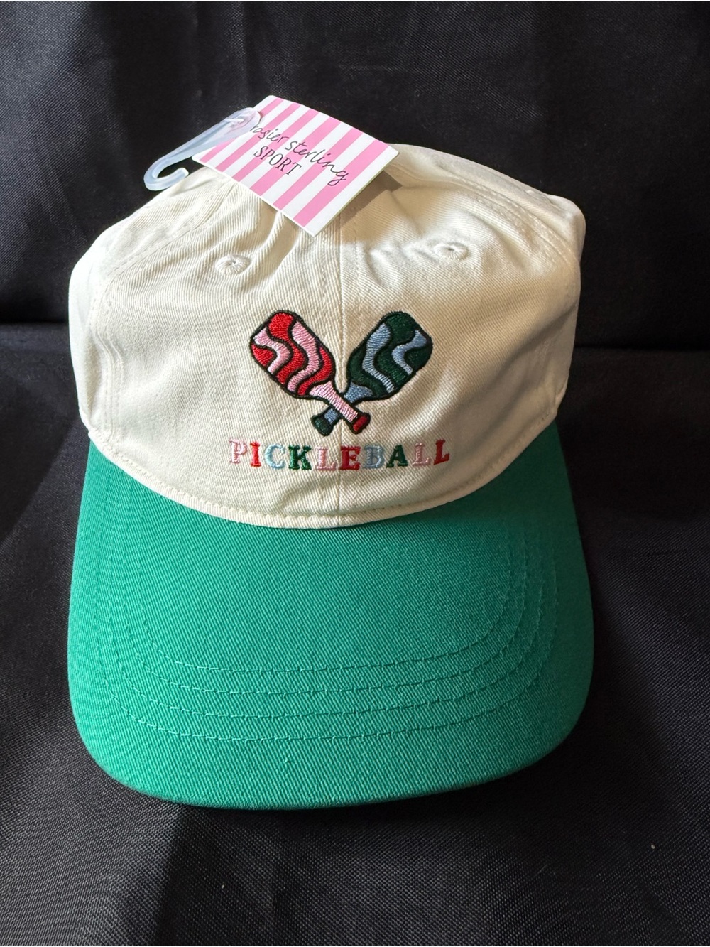 New Pickleball Embroidered Cream & Green Frasier Sterling Adjustable Cap